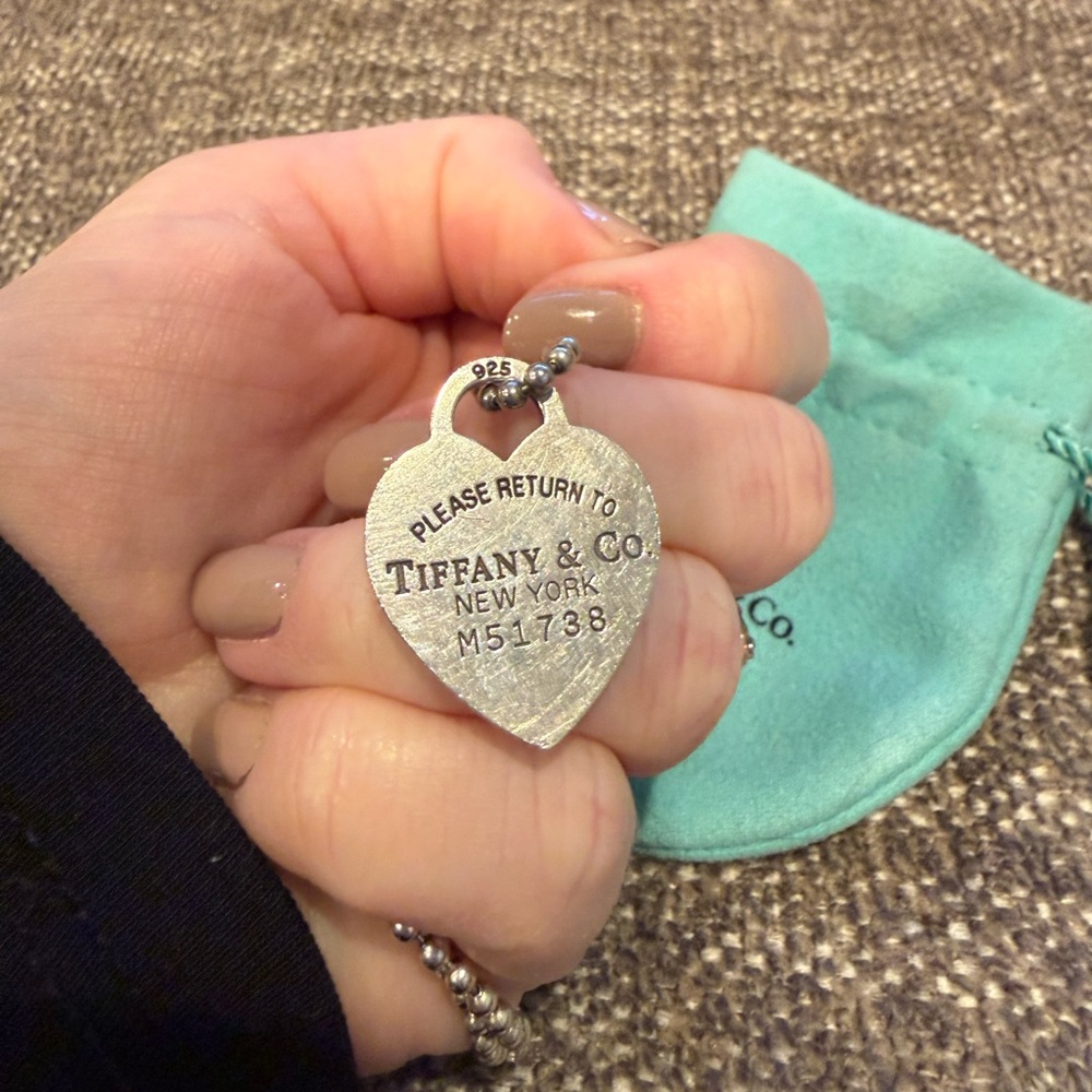 Tiffany & Co. Silver Heart Tag Necklace with Bead Chain